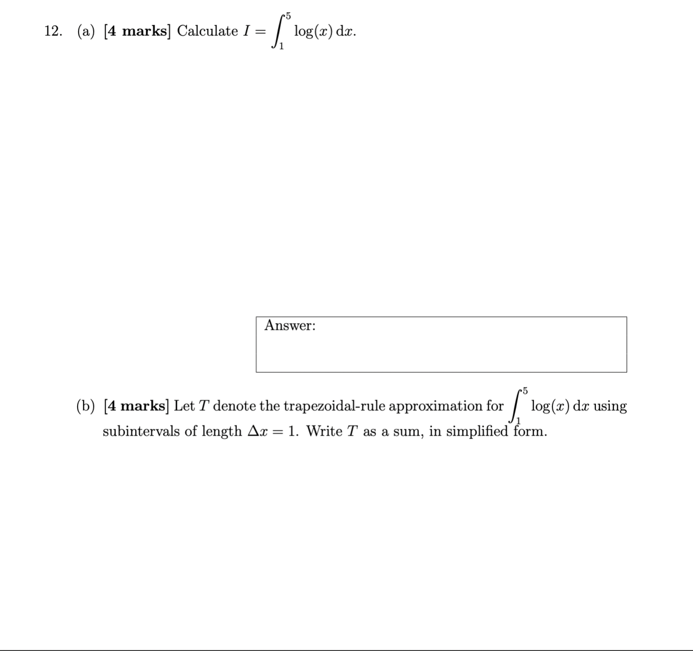 the trapezoidal-rule approximation for / log(x) dx using subintervals of length Ax