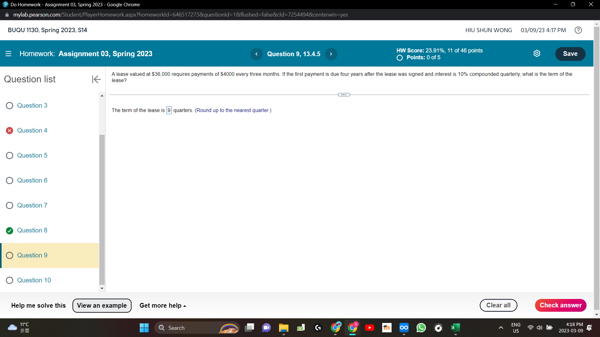 mylab.pearson.com/Student/PlayerHomework.aspx?homeworkld=646517273&questionld=1&flushed=false&cld=7254494&centerwin=yes BUQU 1130, Spring 2023, $14 HIU SHUN WONG 03/09/23 4:17 PM