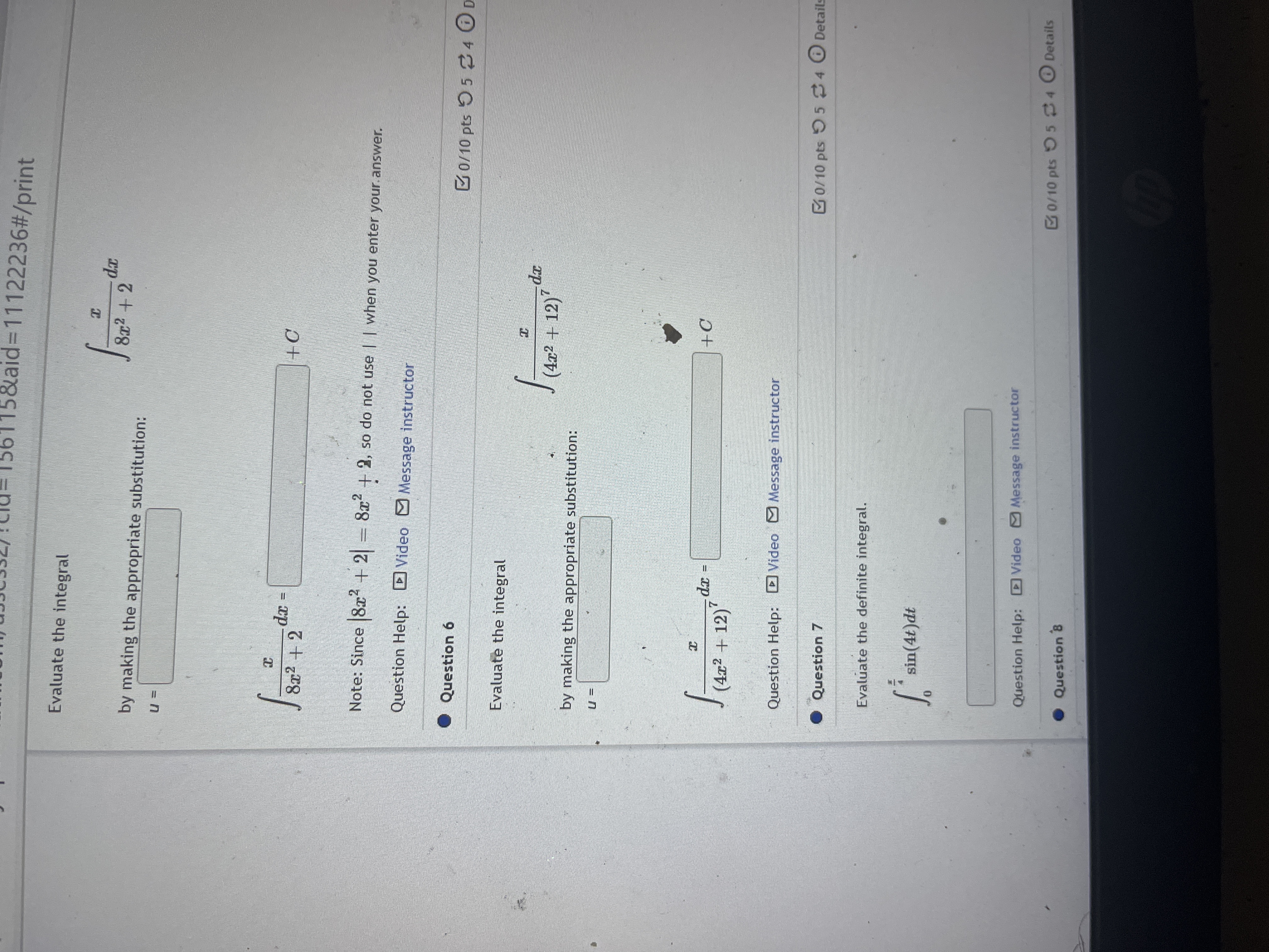 Details Evaluate the integral 12 (23 - 10)dr by making the substitution