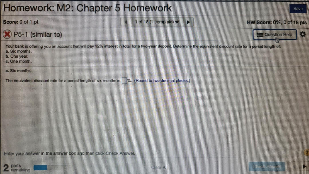 Answer to Question Homework: M2: Chapter 5 Homework Save Score: 0 of