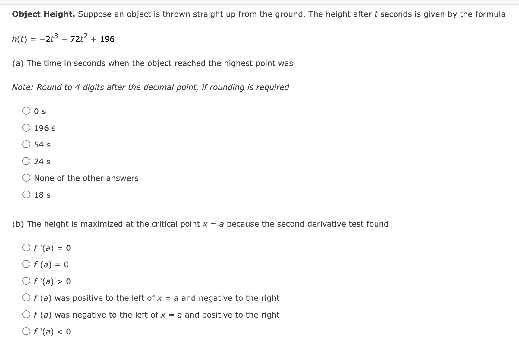 ground. The height after t seconds is given by the formula h