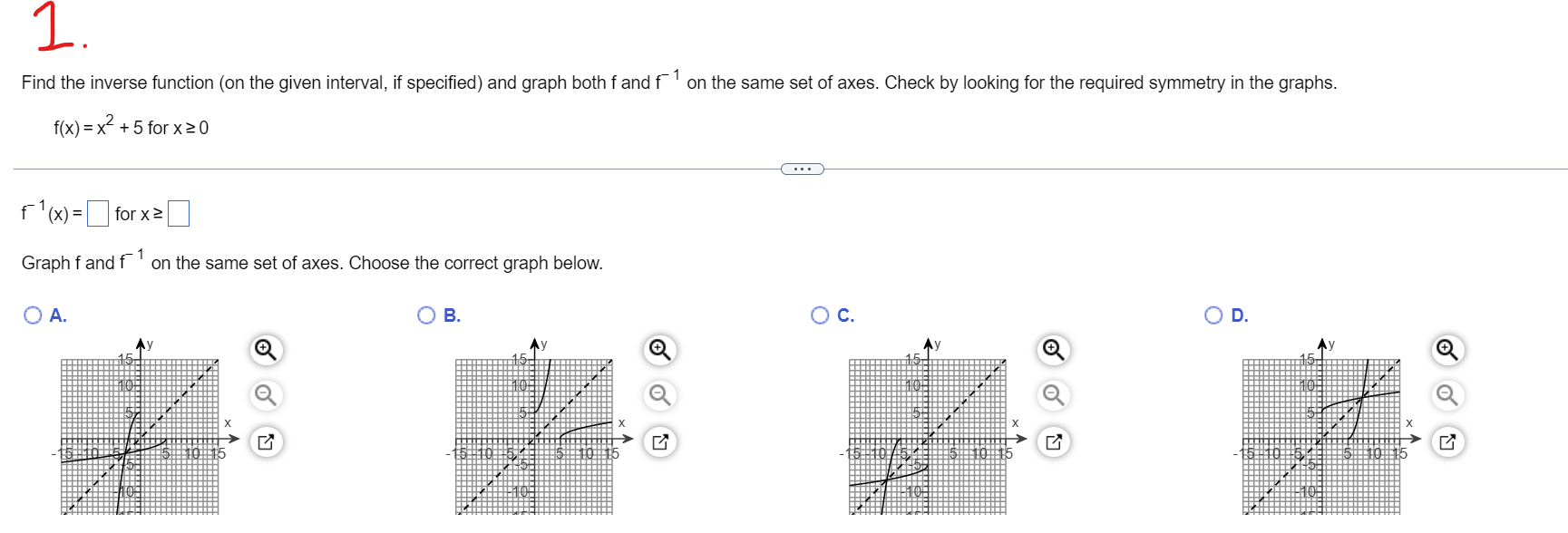 1 Find the inverse function (on the given interval, if specified)