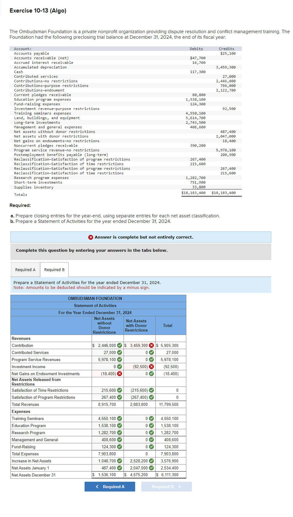  Exercise 10-13(Algo) The Ombudsman Foundation is a private nonprofit organization providing