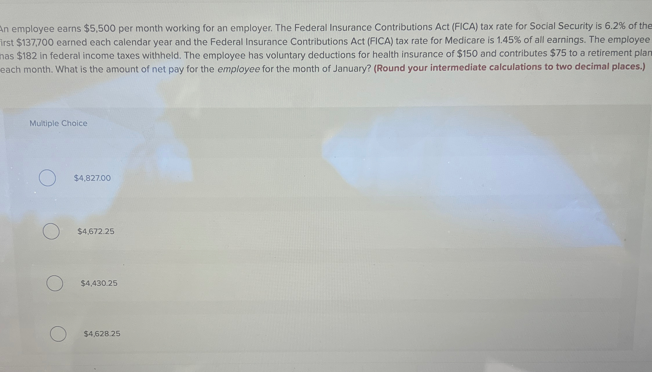 Federal Insurance Contributions Act (FICA) tax rate for Social Security is 6.2%