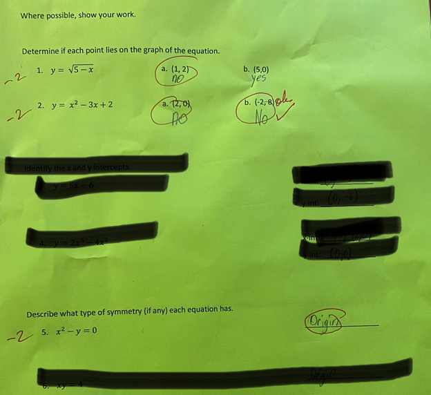 intercepts. -6 NI 2x3 Describe what type of symmetry (if any) each
