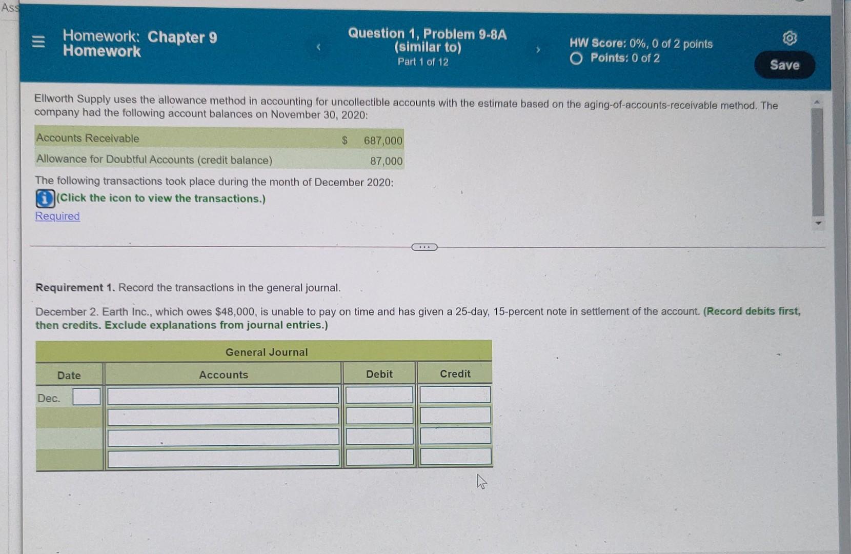  Ass Homework: Chapter 9 Homework Question 1, Problem 9-8A (similar to)