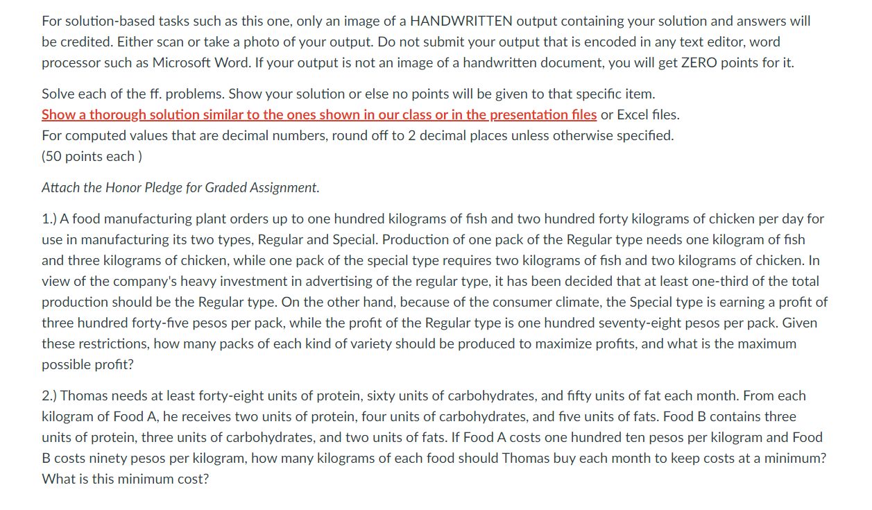 ff. problems. Show your solution or else no points will be given