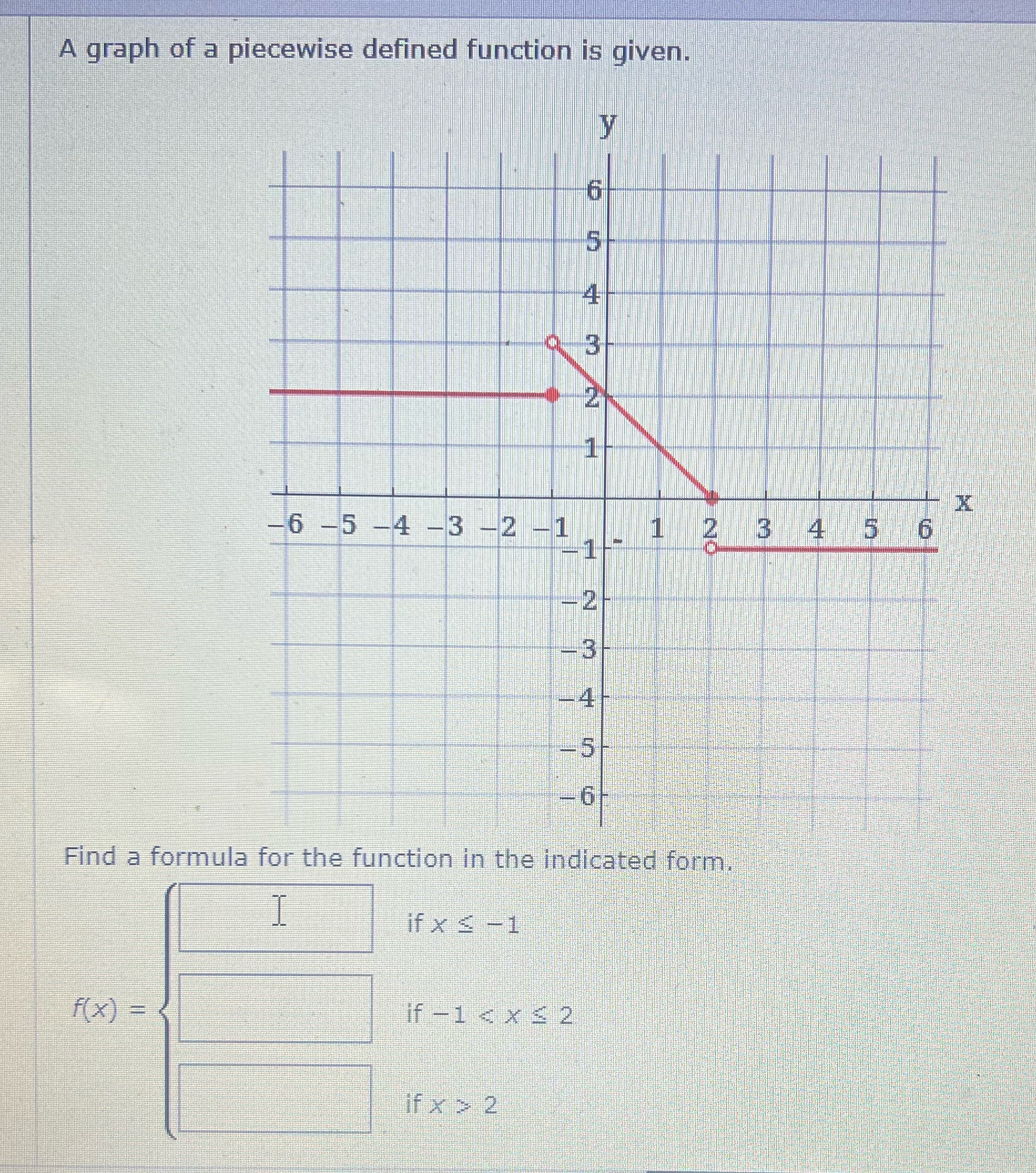 Homework help A graph of a piecewise defined function is given. 5