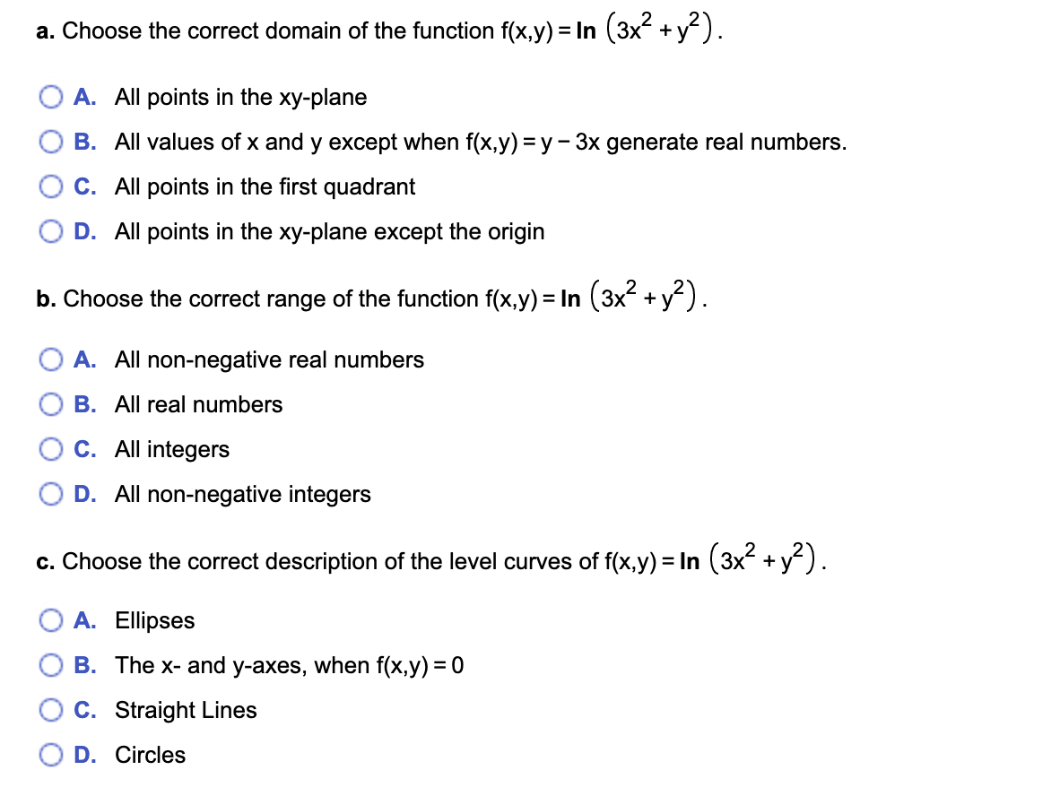 (x,y) satisfying (x - 3),(y - 4) 20. O B. The domain