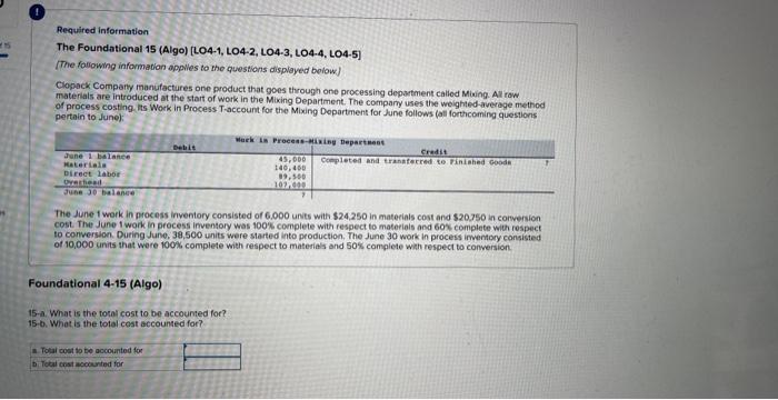  Required information The Foundational 15 (Algo) [LO4-1, LO4-2, LO4-3, LO4-4, LO4-5]