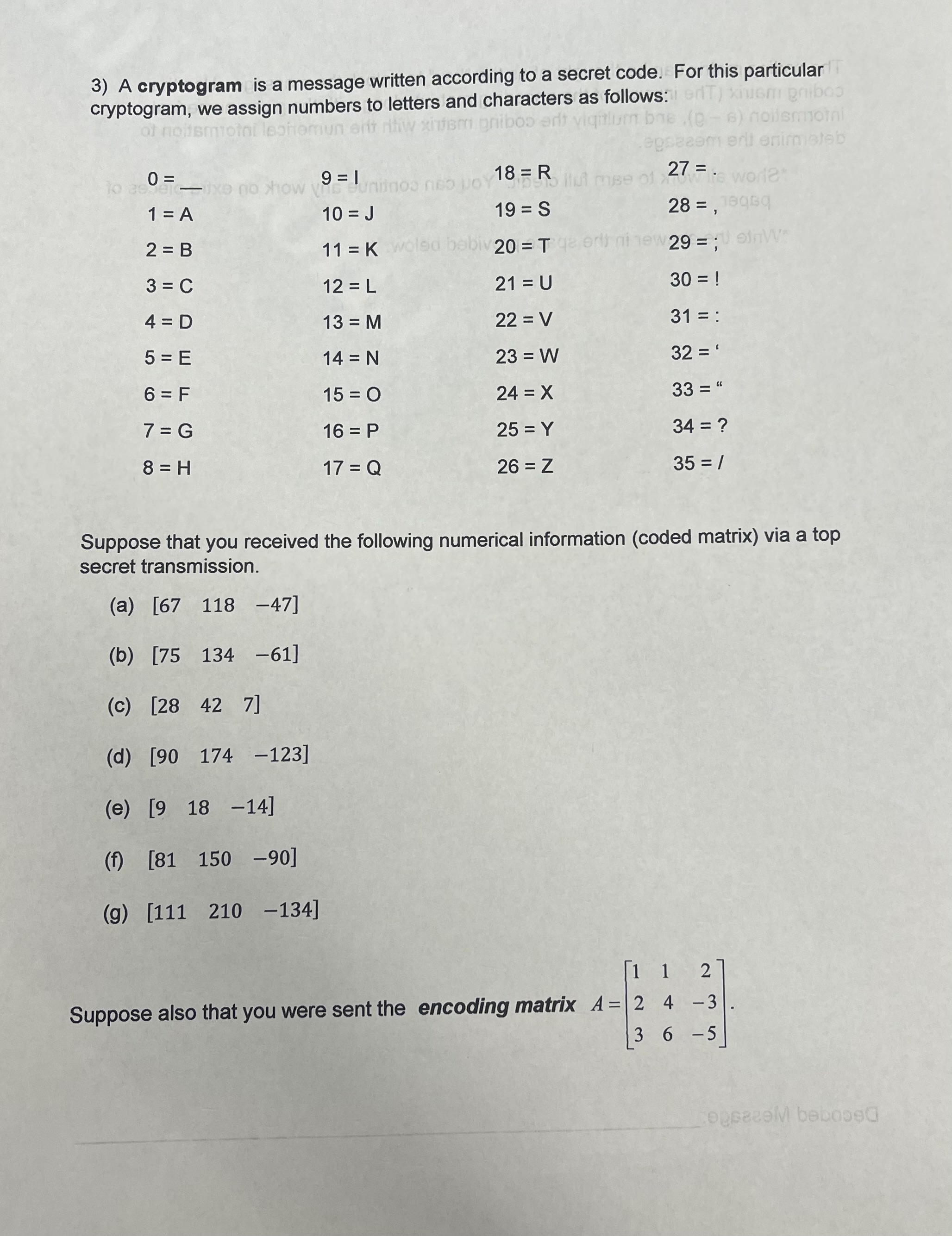 3) A cryptogram is a message written according to a secret