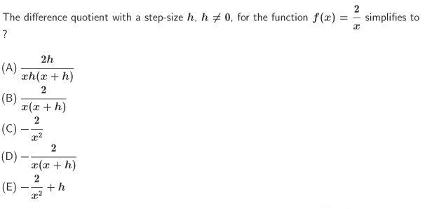 The difference quotient with a step-size h, h / 0, for