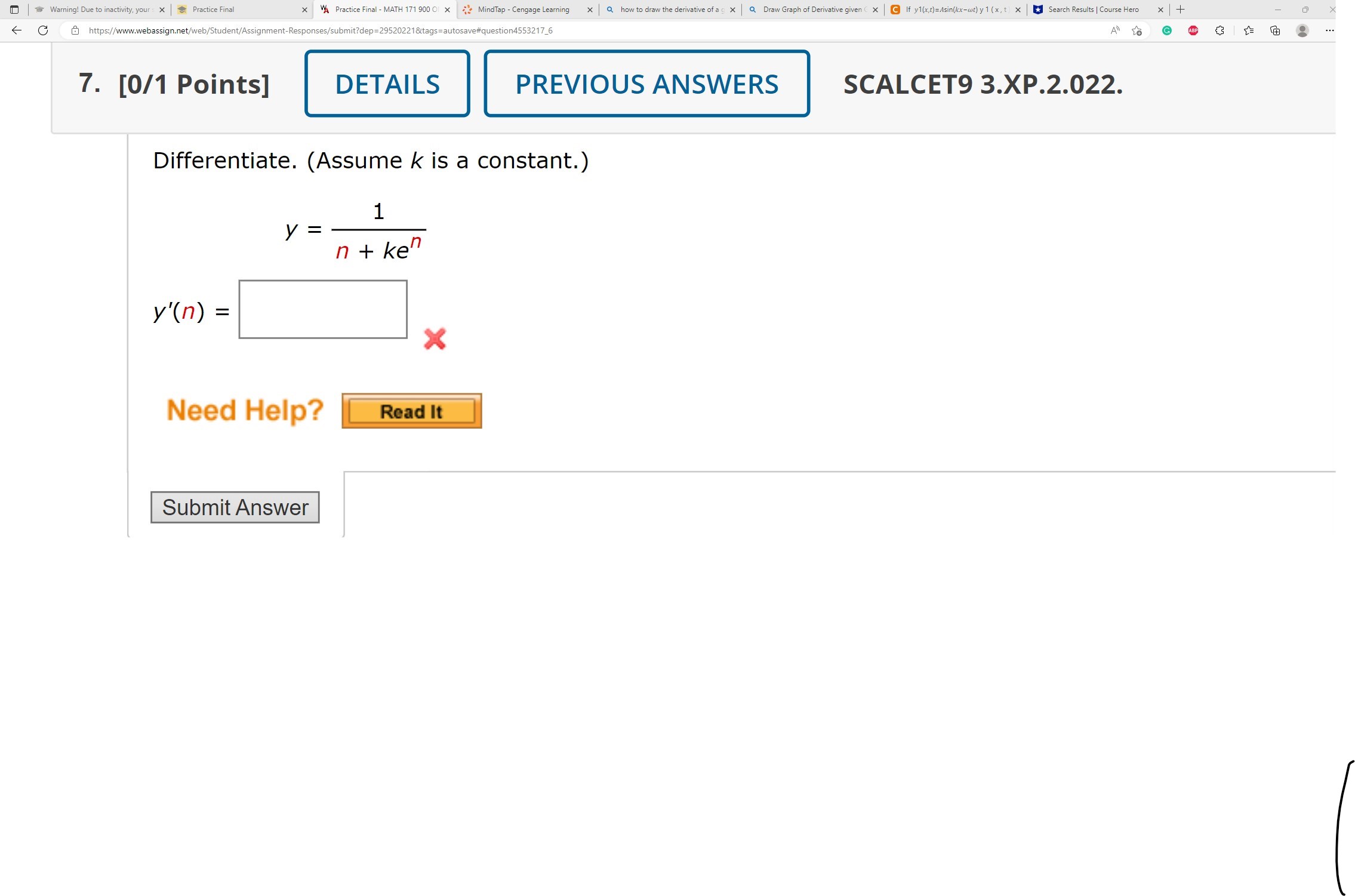 A Practice Final - MATH 171 900 01 x MindTap - Cengage