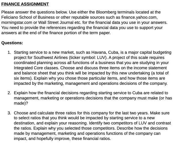 Bloomberg terminals located at the Feliciano School of Business or other reputable