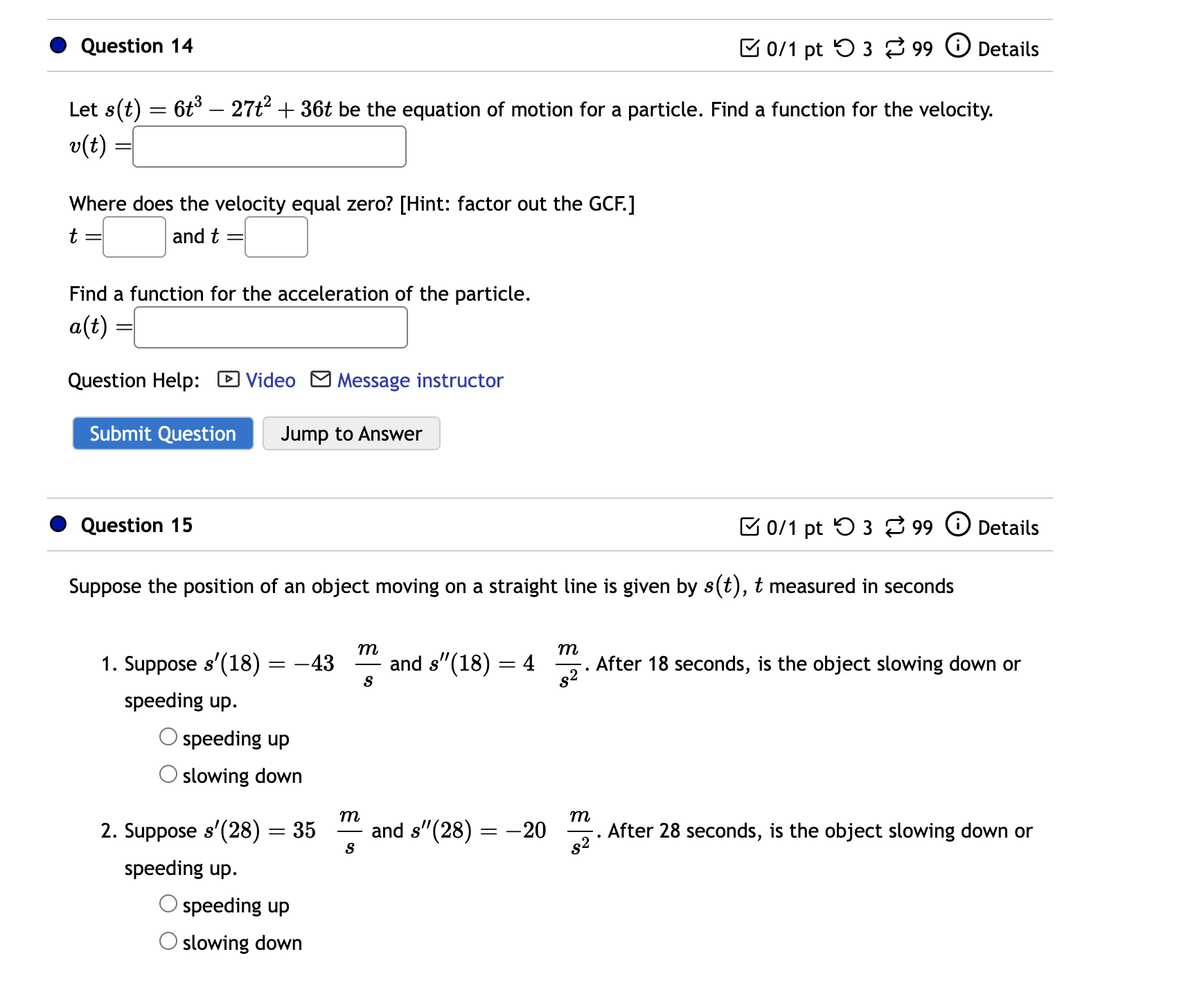 Question Jump to Answer 0 Question 6 [3 0/1 pt '0 3