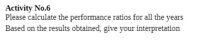  Activity No . G Please calculate the performance ratios for all