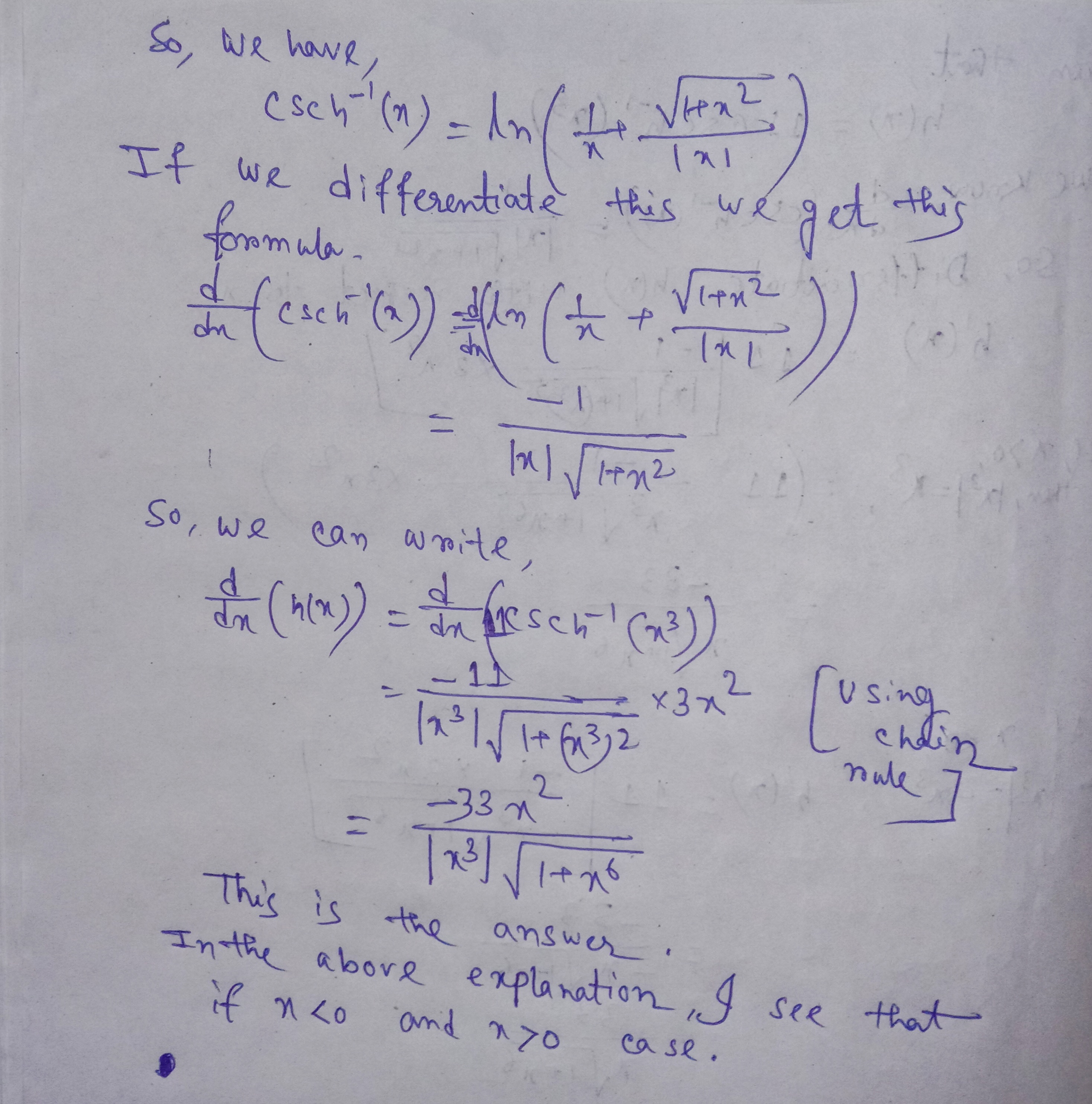is the inverse hyperbolic function ( csch- () and, the derivative of