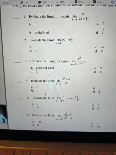 answers the quest 1. Evaluate the limit, if it exists: lim 143