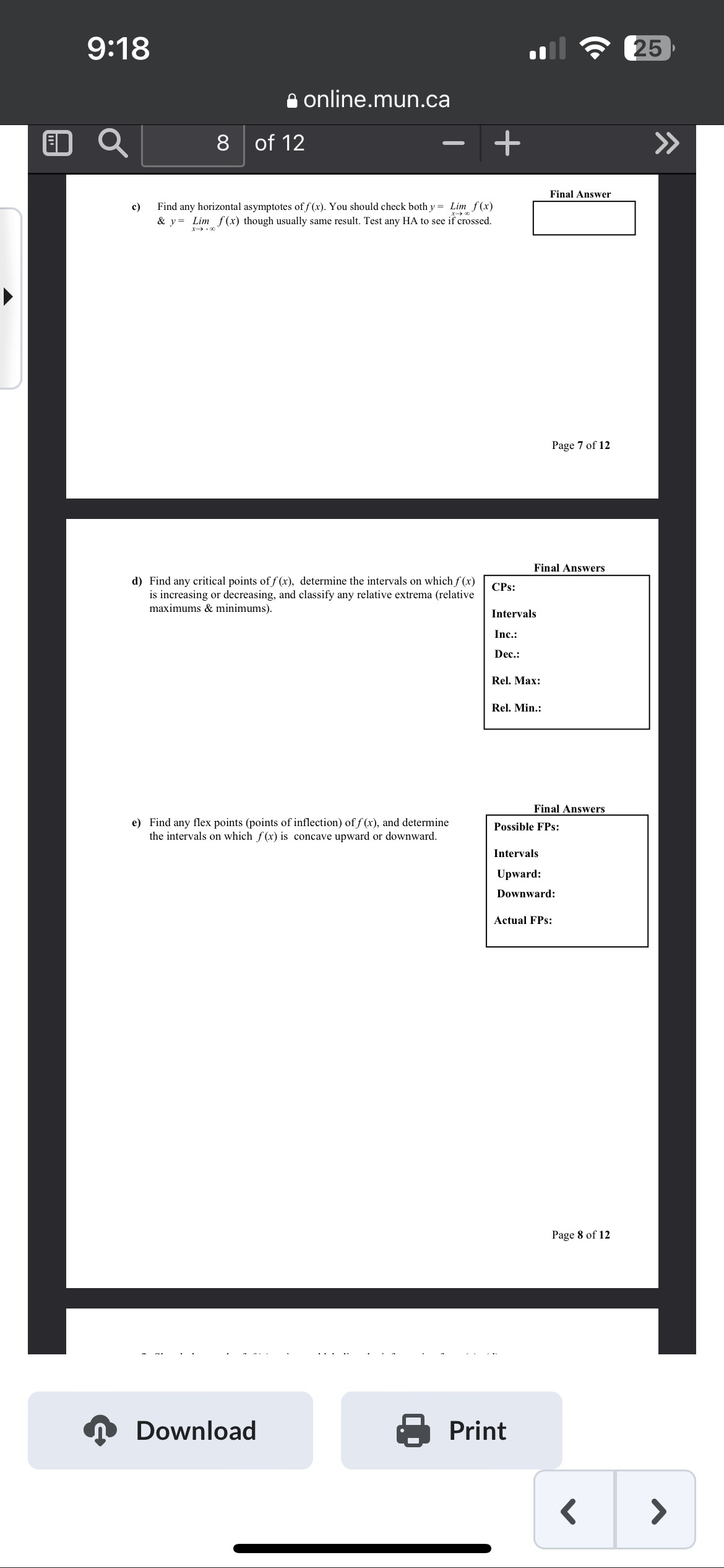 d) Find any critical points off(x), determine the intervals on whichf(x) CPs: