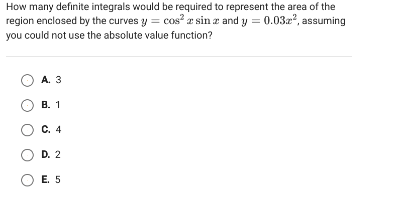 How many definite integrals would be required to represent the area