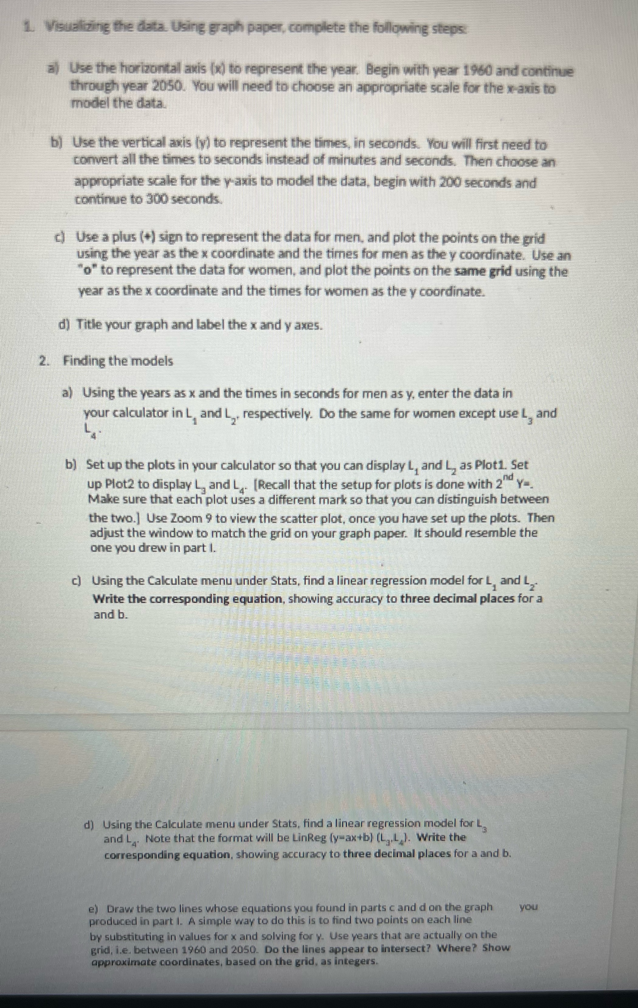  1. Visualizing the data. Using graph paper, complete the following steps