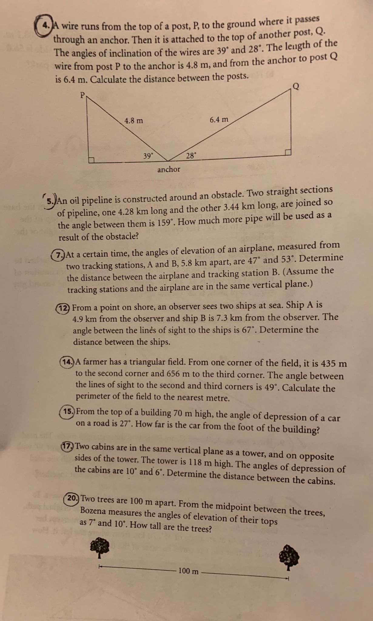 a vertical tower and to an anchor point on horizontal ground 20