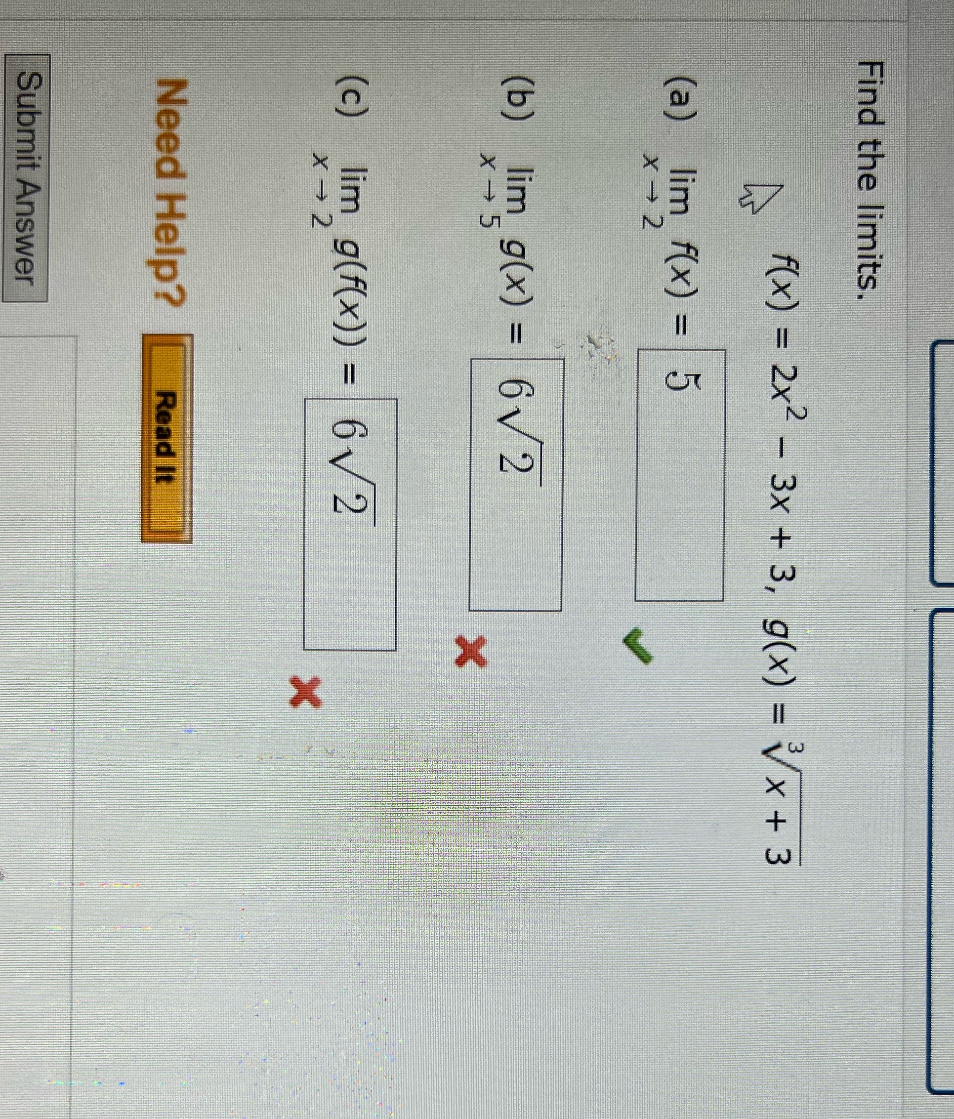  Find the limits. f( x) = 2x2 - 3x + 3,