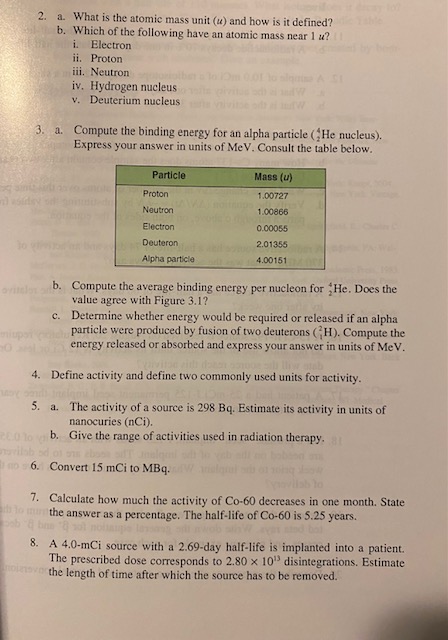  2. a. What is the atomic mass unit (@) and how