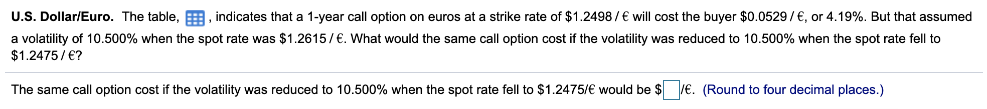 Can someone help explain this U.S. Dollar/Euro question ............. Chart is shown