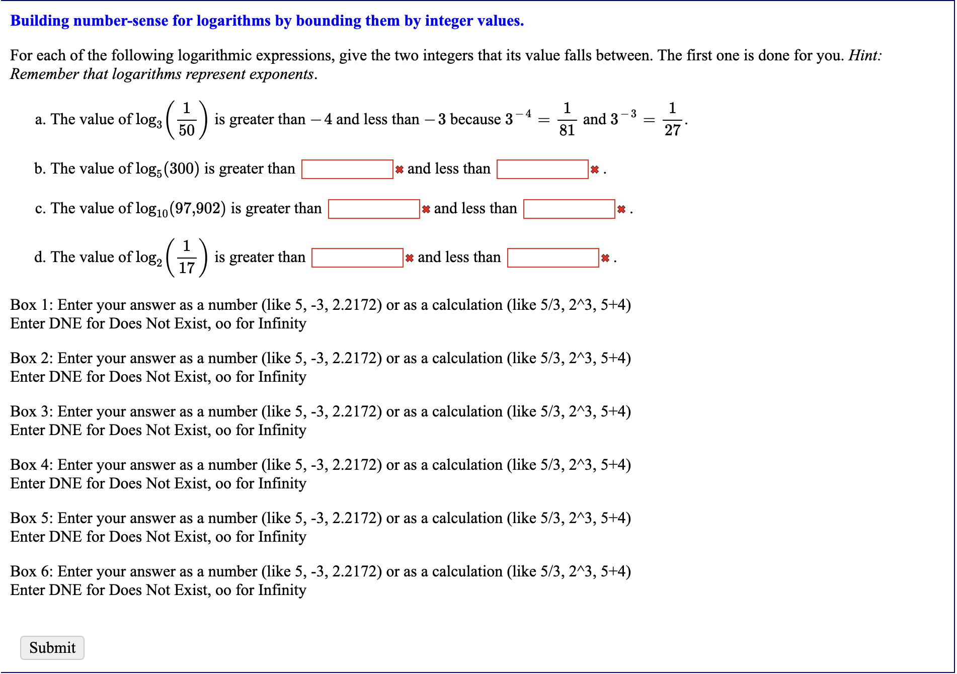 Building numbersense for logarithms by bounding them by integer values. For
