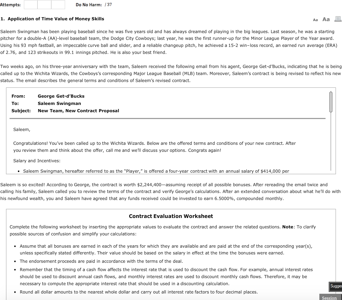  Attempts: Do No Harm: [37 1. Application of Time Value of