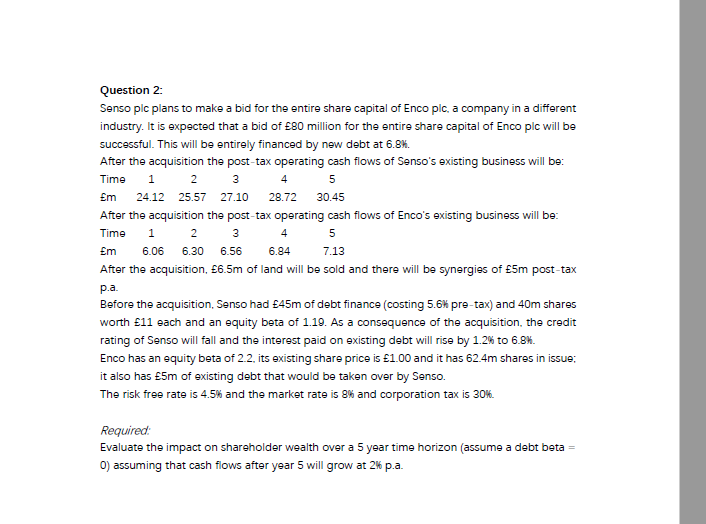 Question 2: Senso ple plans to make a bid for the