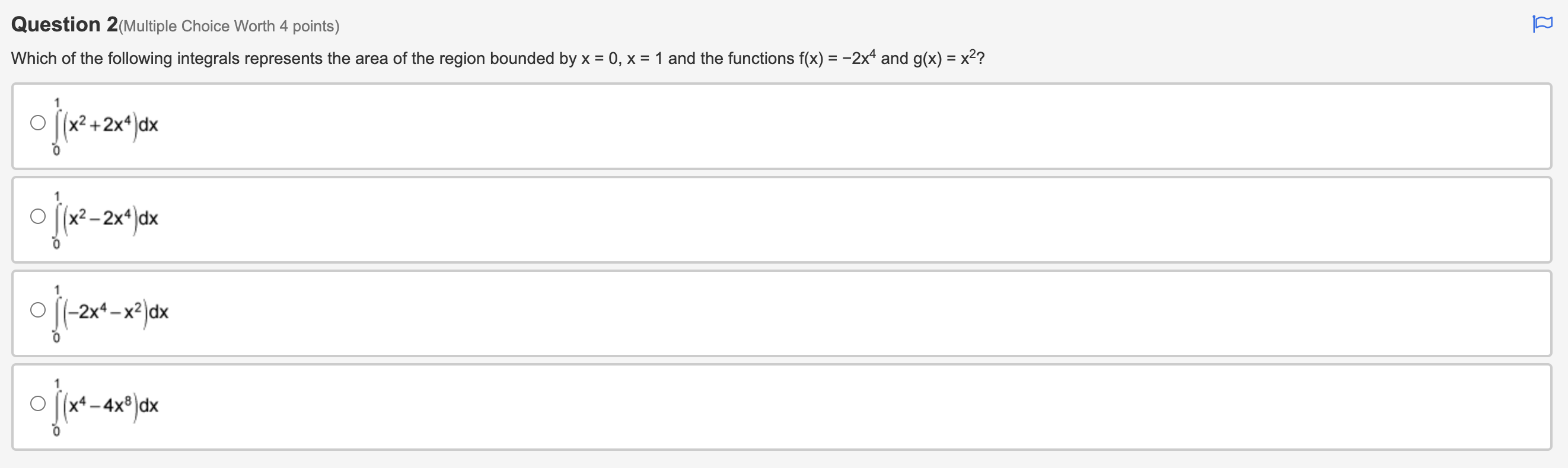 Question 5(Multiple Choice Worth 4 points) Find the area of the region