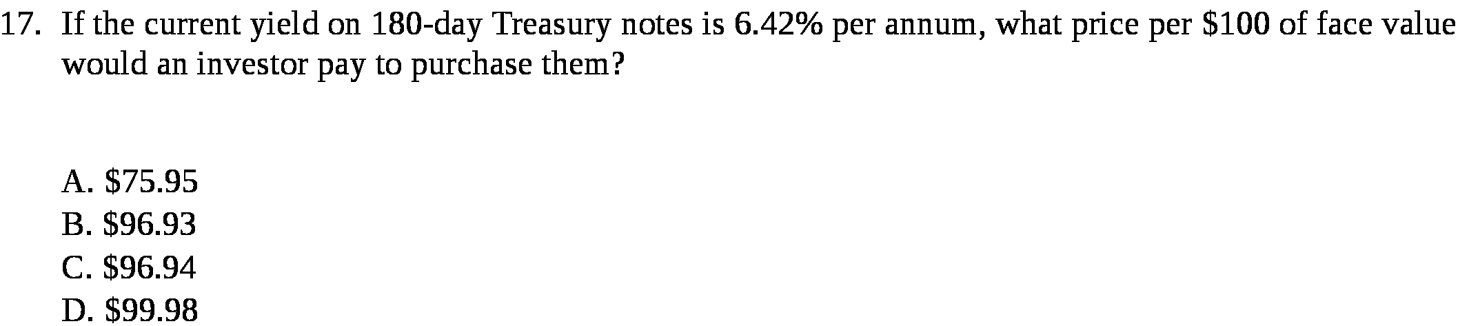 per annum, what price per $100 of face value would an investor