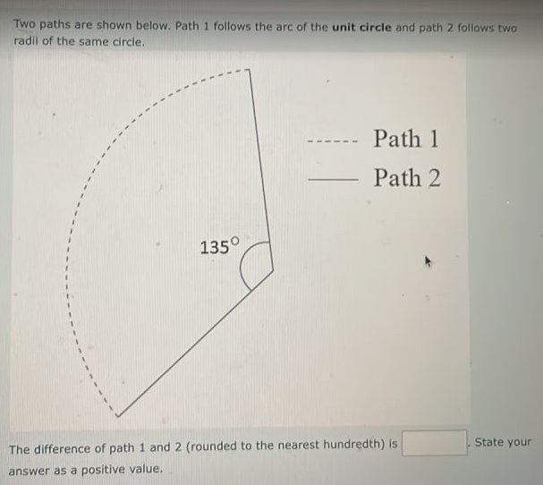 the unit circle and path 2 follows two radil of the same