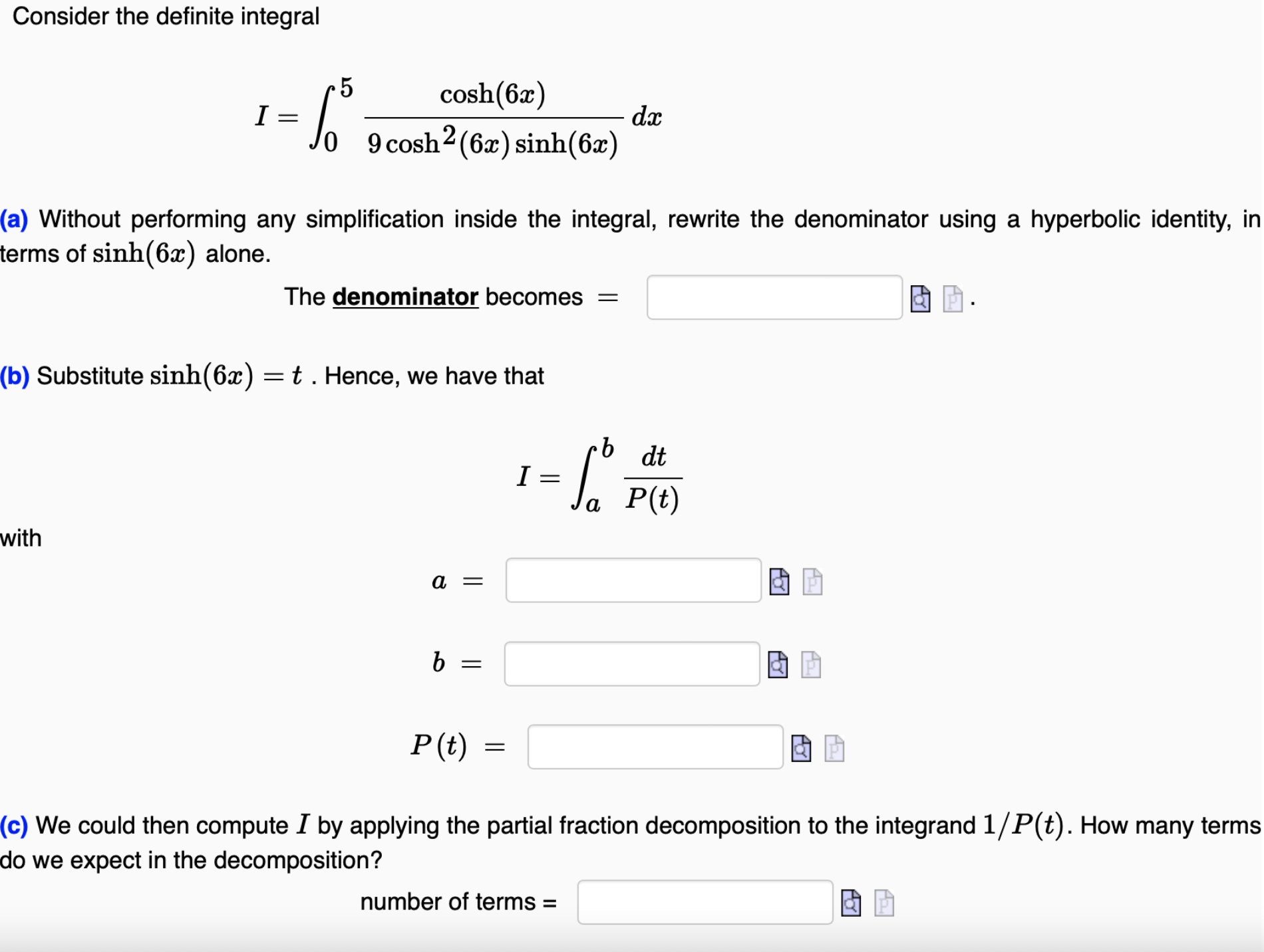How to solve this calculus question? Consider the definite integral 5 cosh(6:c)