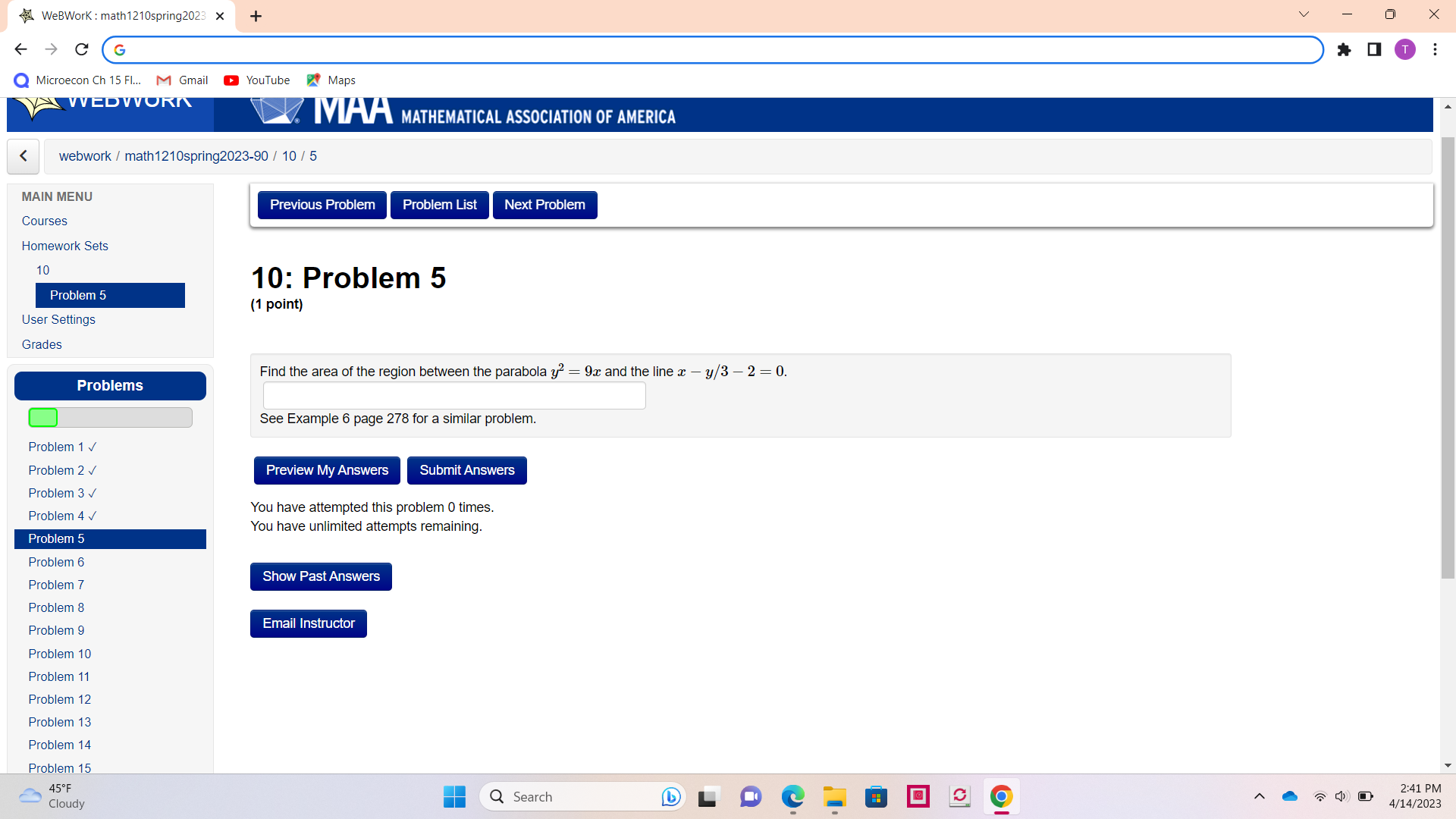 WeBWork : math 1210spring2023 x + X > C G Microecon