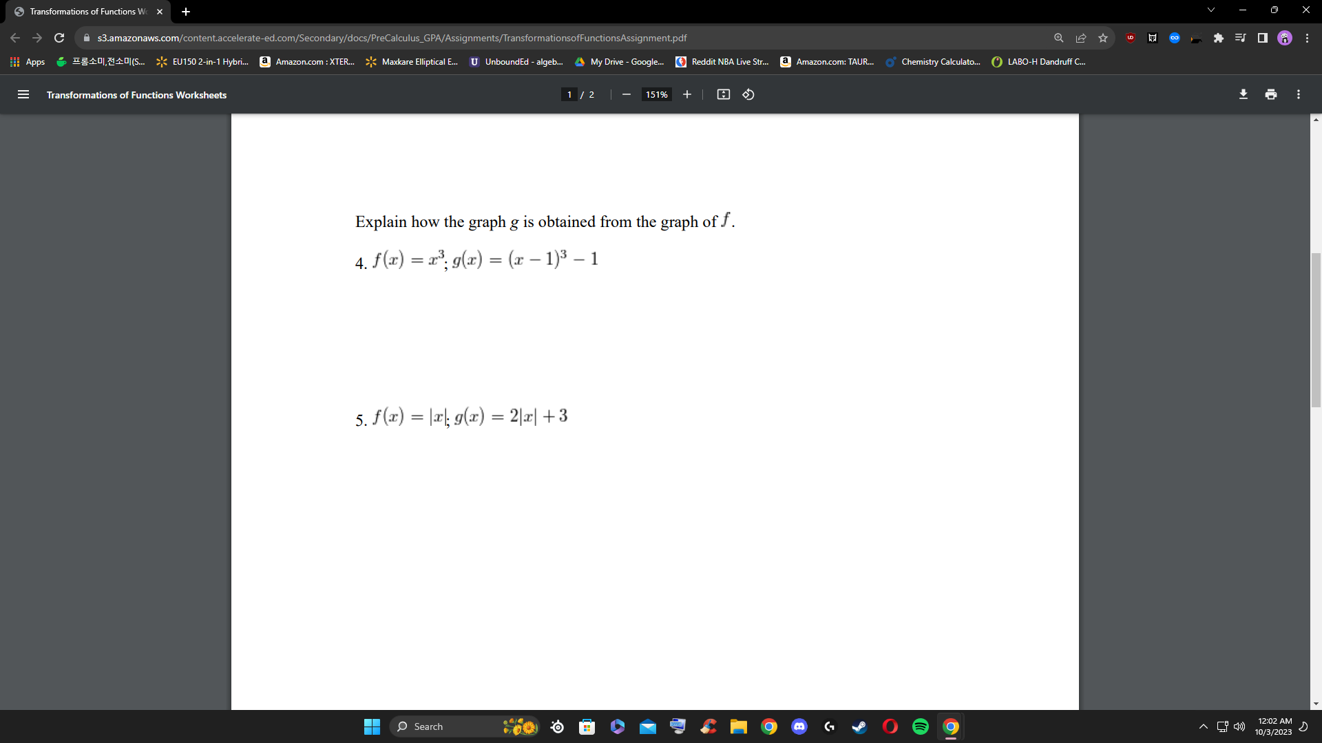 Transformations of Functions Worksheets Suppose the graph of fis given. Describe how