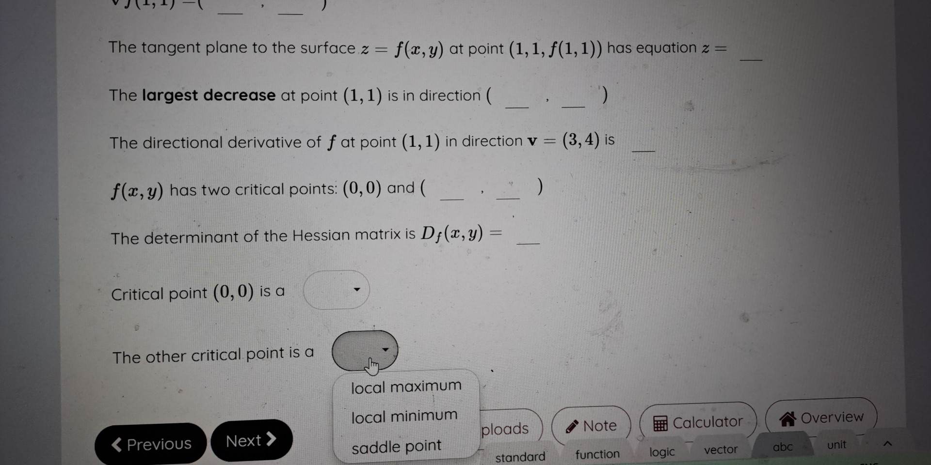 2y3 Answer the questions below in the space provided (8 subquestions). Vf(1,