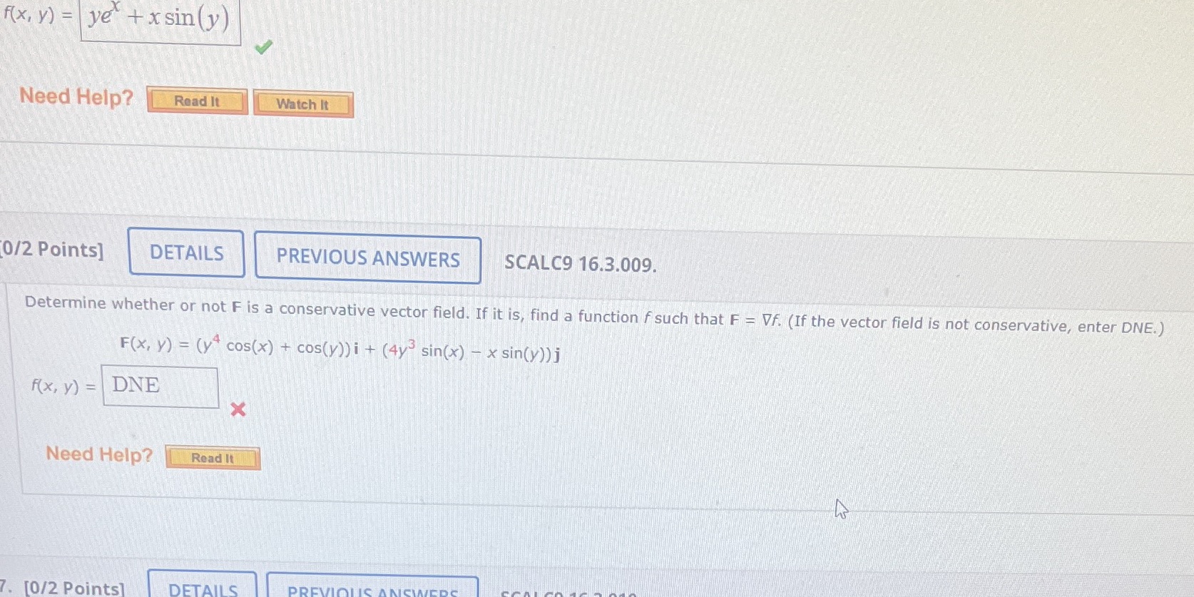  f( x, y) = ye + xsin(y) Need Help? Read It