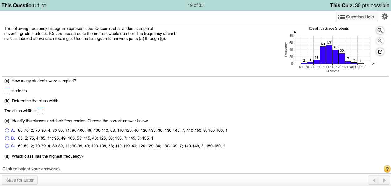 110-119, 40; 120-129, 30; 130-139, 7; 140-149, 3; 150-159, 1 (d) Which