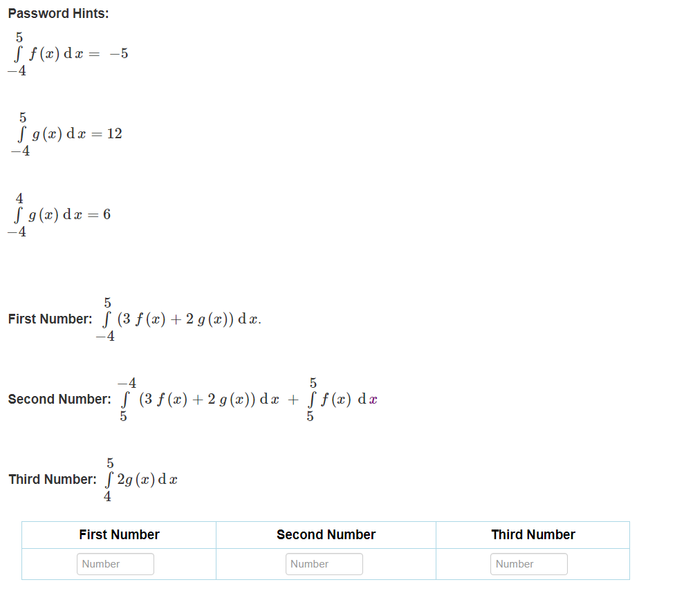 dx = 12 -4 Sg(x) dx = 6 -4 CT First Number: