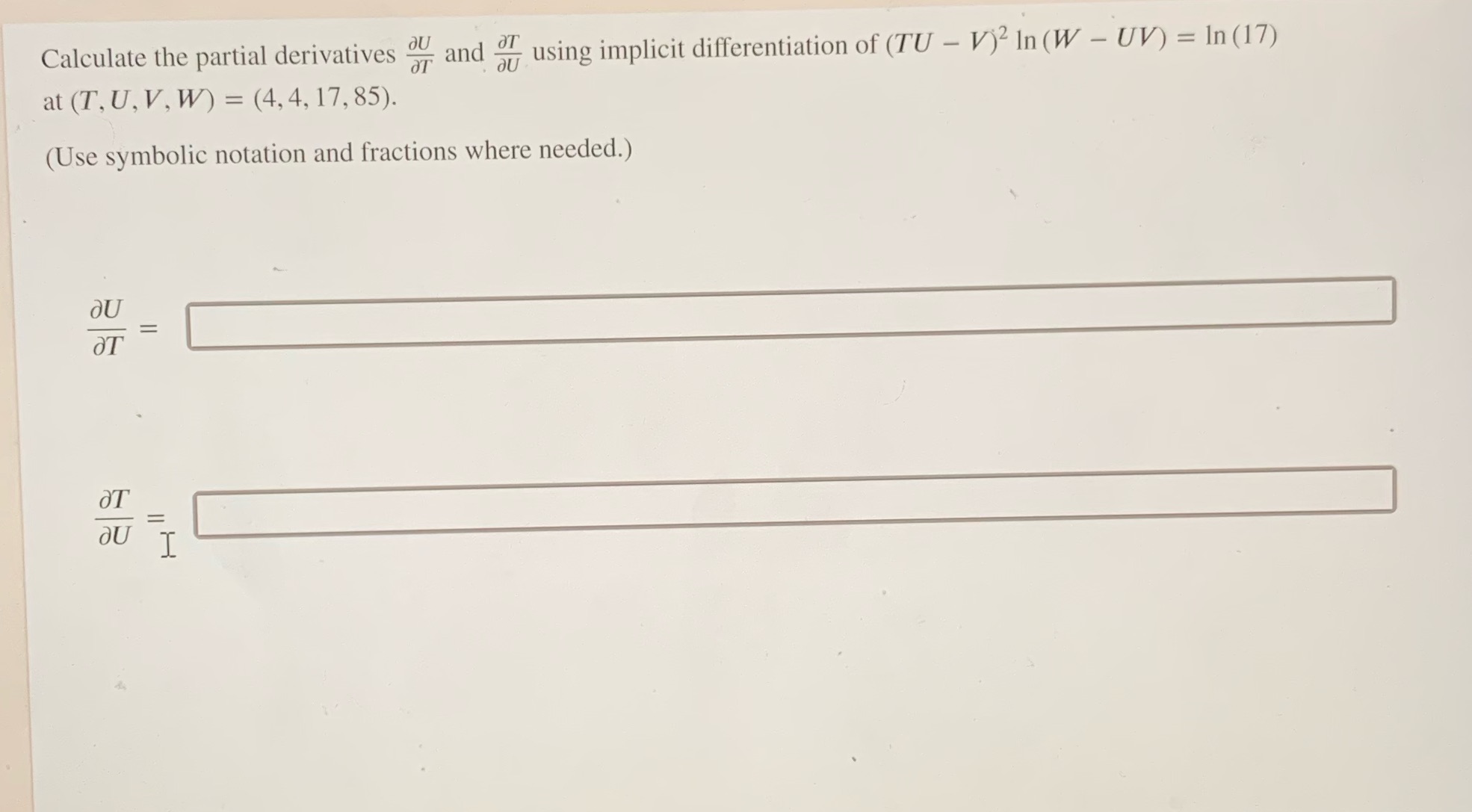 this is vector calculus Calculate the partial derivatives " and of using
