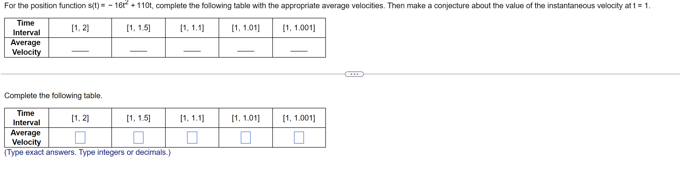 following table with the appropriate average velocities Then make a conjecture about