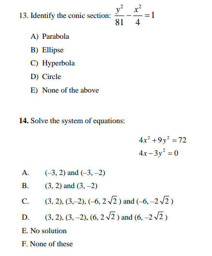  Solve the questions below and choose the correct answer from the