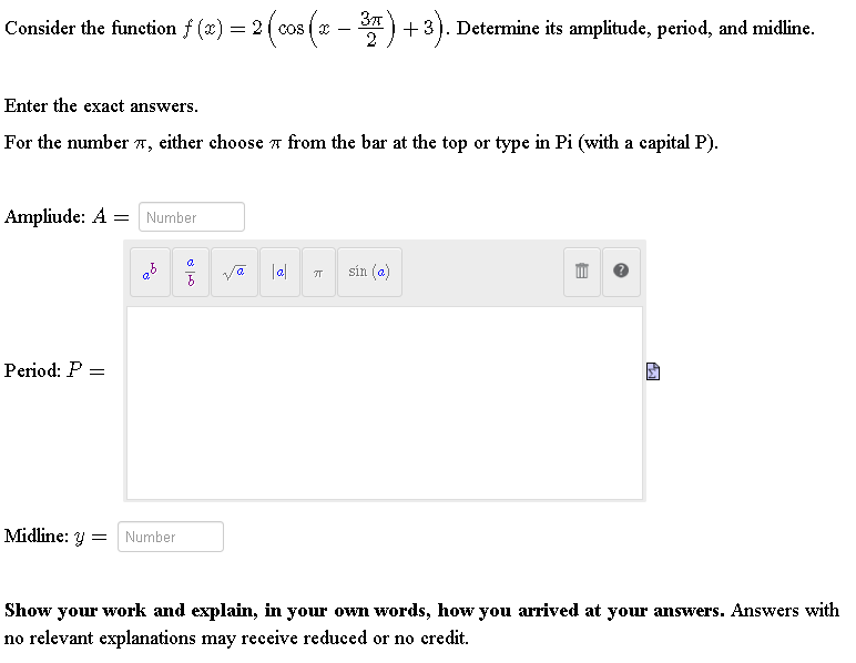 - 24 ) + 3 ). Determine its amplitude, period, and midline.