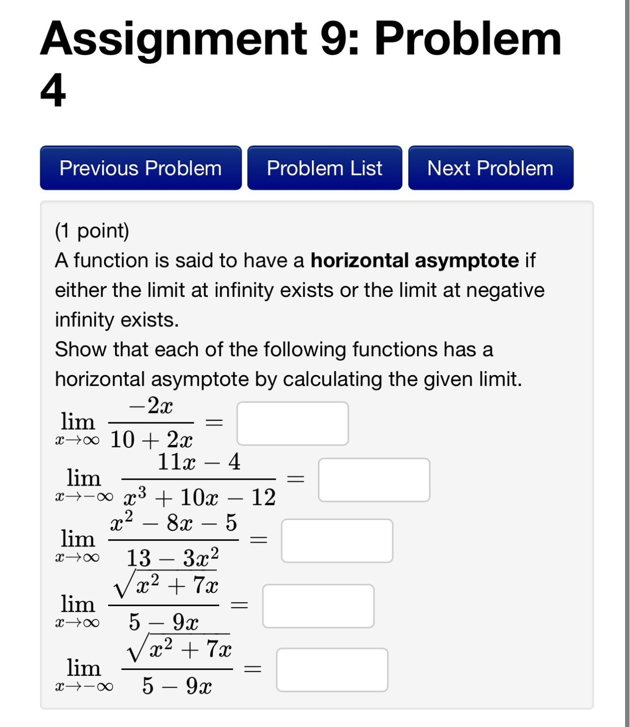 Can anyone solve this for me Thanks Assignment 9: Problem 4 Previous
