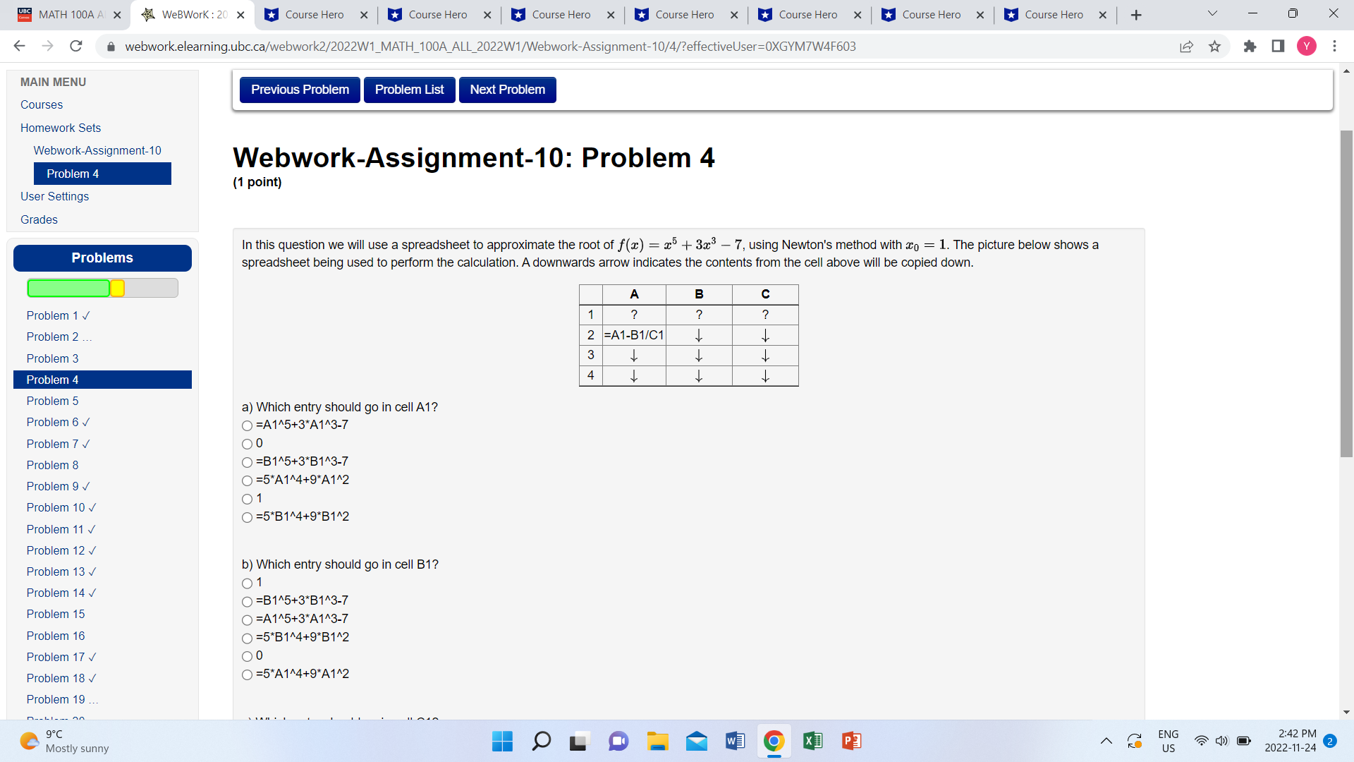 MATH 100A Al X WeBWork : 20 x Course Hero X
