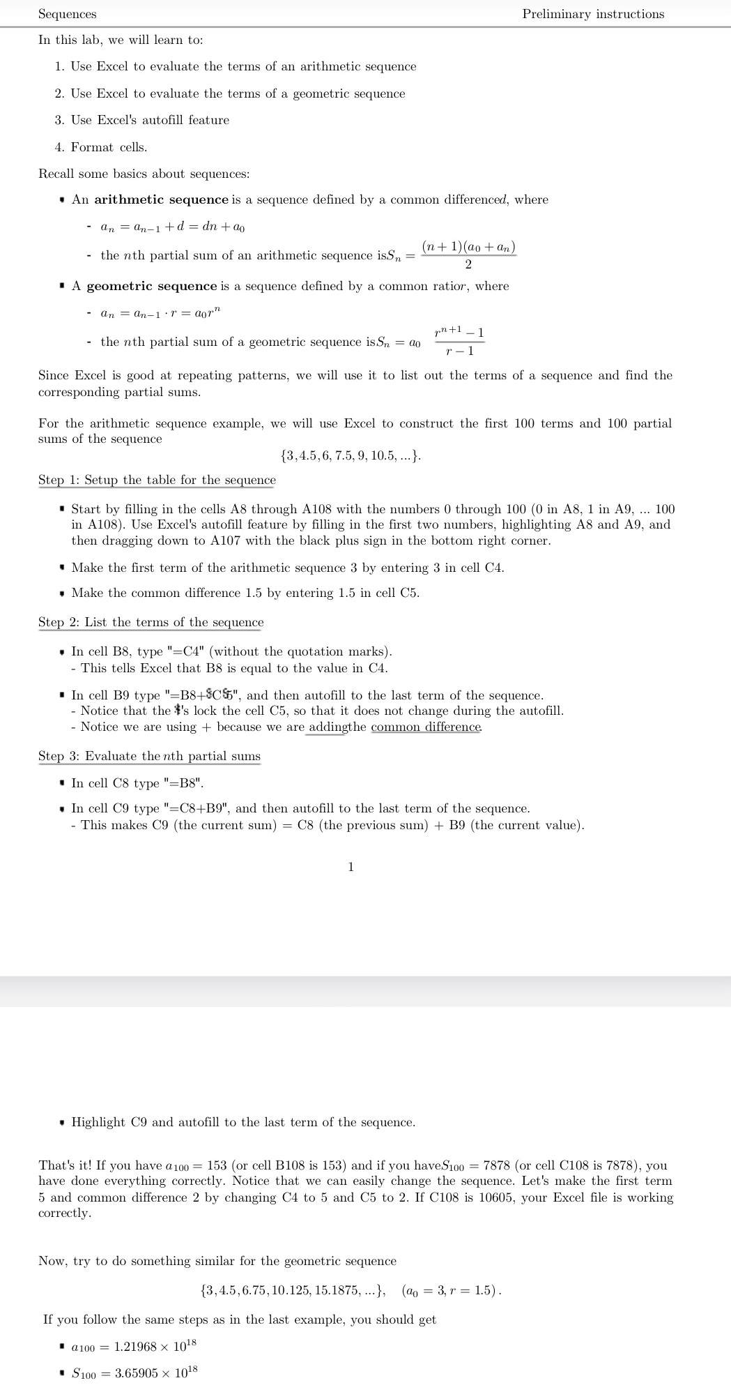 Sequences Preliminary instructions In this lab, we will learn to: 1.