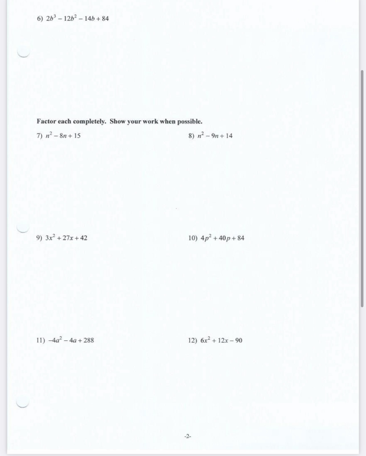 greatest common factor(GCF) out of each expression. Show your work when possible.